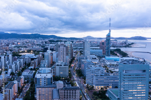 博多の夕景　空撮