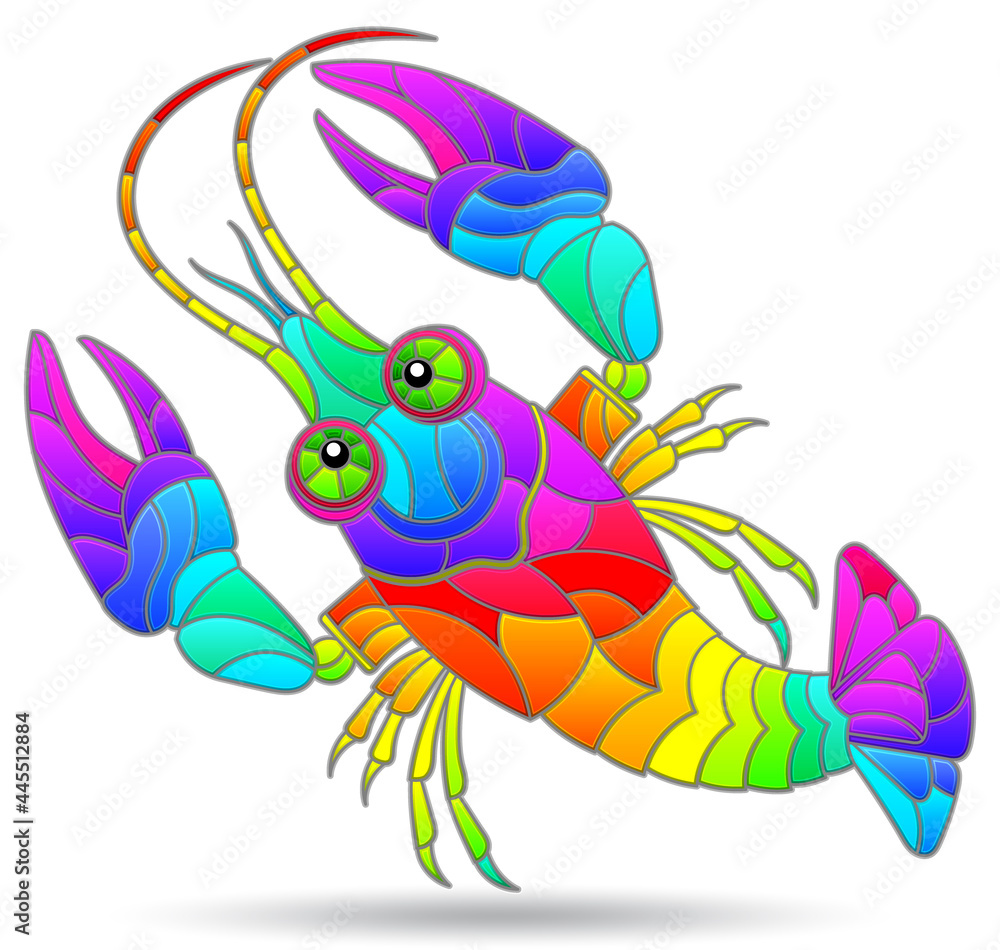 Obraz premium An illustration in the style of a stained glass window with a bright abstract cancer, an animal is isolated on a white background