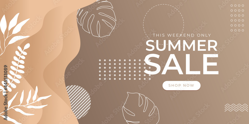 Summer sale organic flat floral template for social media or flyer. Summer banner with floral gradient color background 