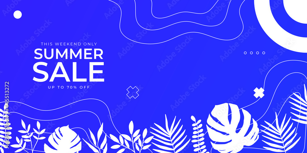 Colorful End of summer sale organic flat floral template for social media or flyer. Summer banner with floral gradient color background. Web banner template with floral foliage line element 