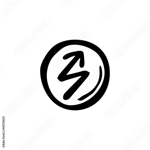 Magic rune. Black ink vector illustration. Witch element. Halloween design. Isolated on white background.