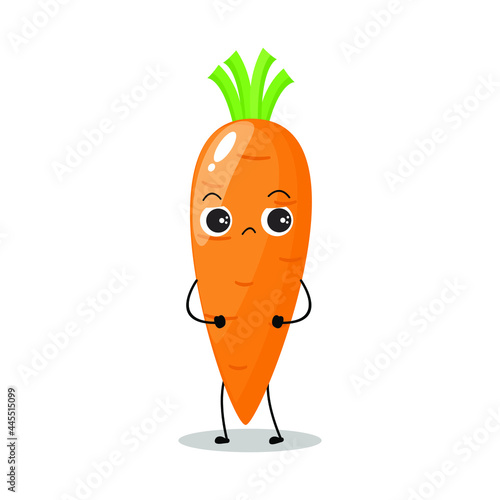 Vector illustration of carrot character with cute expression, sad, happy, funny, carrot isolated on white background, simple minimal style, vegetable for mascot collection, emoticon, kawaii