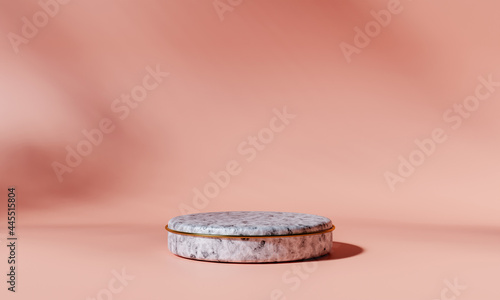 Marble poduct podium on pink background with golden ring