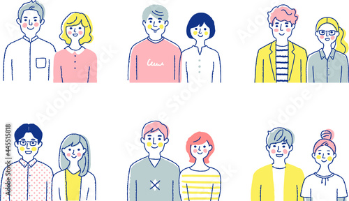 複数のカップル　笑顔　上半身　セット