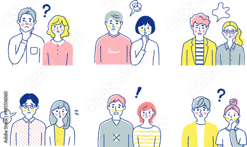 複数のカップル　困った表情　上半身　セット