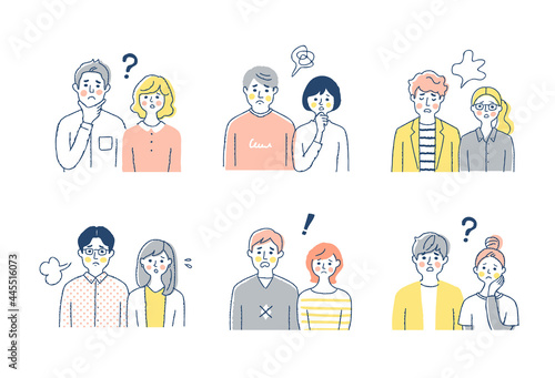 複数のカップル 困った表情 上半身 セット Stock Illustration Adobe Stock