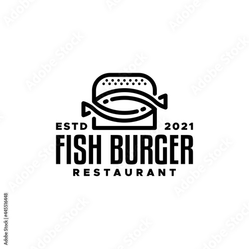 combination of a burger and a fish. good for burger restaurant, bistro, cafe or any business related with burger.