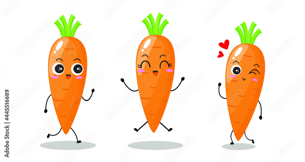 Vector Illustration Of Carrot Character With Various Cute Expression Happy Funny Set Of 2107