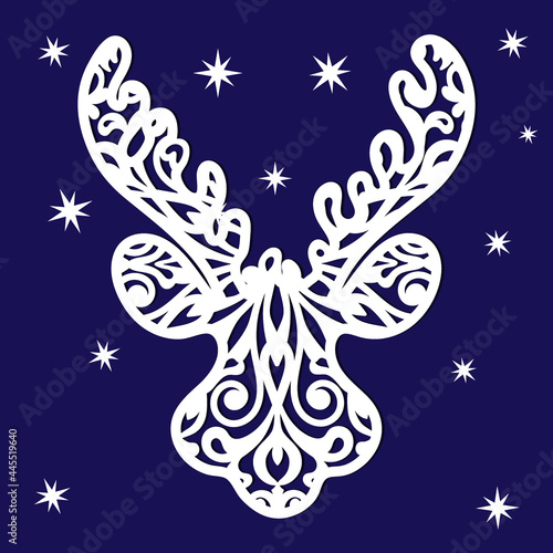 Deer head stencil with antlers. Decorative cutting file