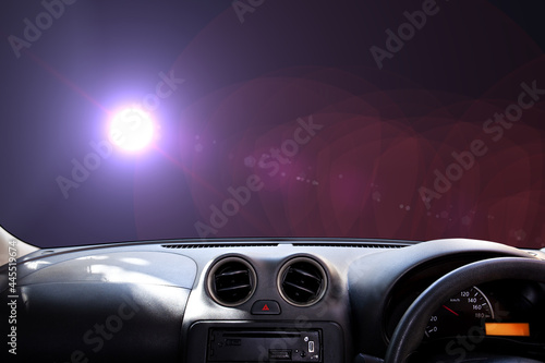 windscreen , car dashboard in front. Time Machine . Back to the Future concept.