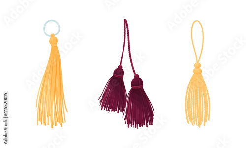 Tassel for Fabric and Clothing Decoration with Braided Cord and Yarn Skirt Vector Set photo