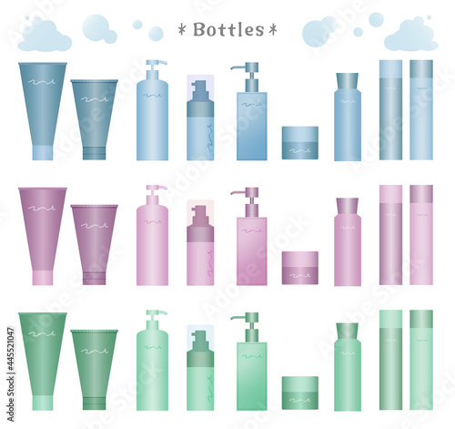 コスメボトル　基礎化粧品のベクターイラスト　cosmetic bottles  vector 3D illustrations