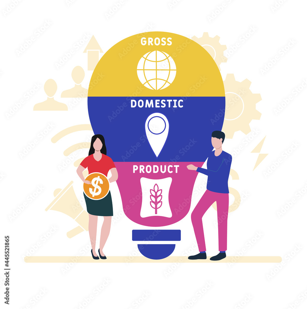 Fototapeta premium Flat design with people. GDP - Gross Domestic Product acronym. business concept background. Vector illustration for website banner, marketing materials, business presentation, online advertising