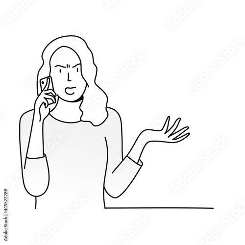 Young woman screaming on phone, shouting girl, emotional burnout, telephone quarrel.