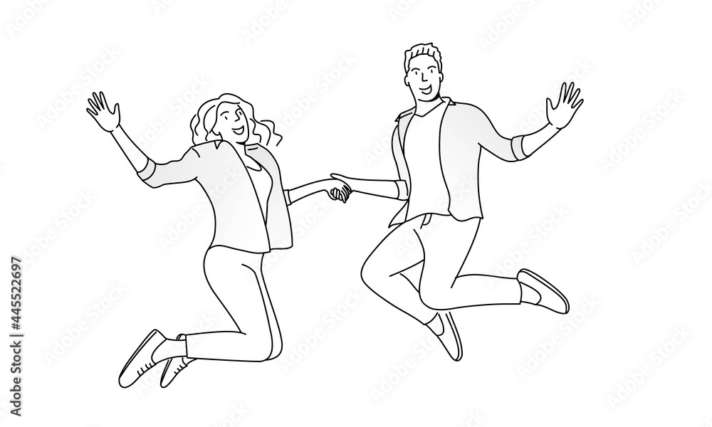 Happy jumping man and woman.