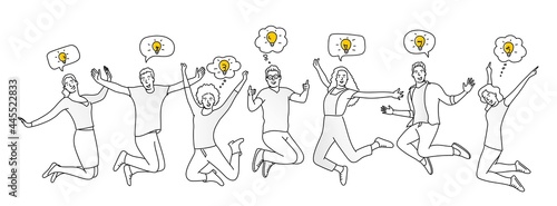 People jumping. Inspiration people group with ideas.