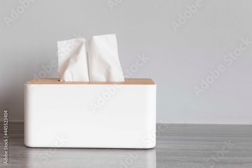 Square white wooden box for tissue paper towels photo