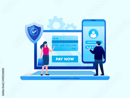 Online payment with smartphone. Pay by phone concept. Easy shopping. Website illustration vector template 