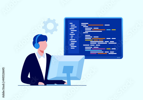 Coding developer technology flat vector illustration banner and landing page