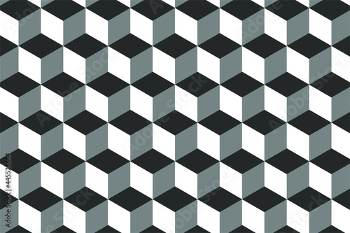 3d background, optical illusion of three colors: gray, white and black
