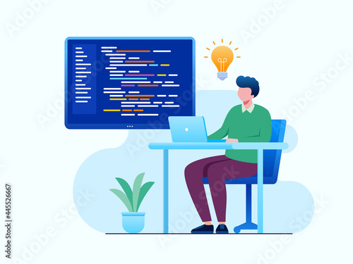 Coding developer technology flat vector illustration banner and landing page