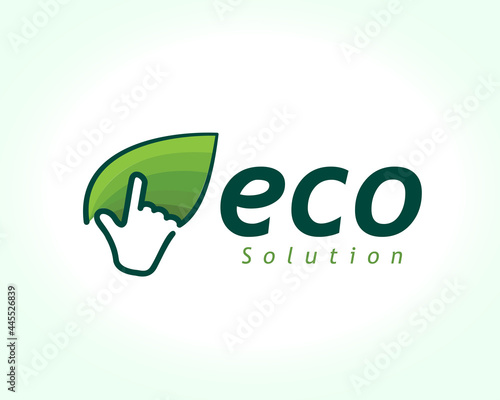 hand touch finger eco, herbal, bio, nature,leaf solution logo, icon, symbol design illustration inspiration
