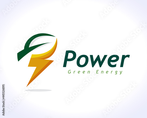 abstract bio, eco, leaf energy power thunderbolt logo, symbol, icon design illustration