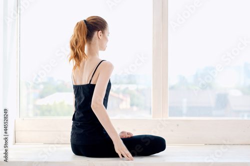 woman doing yoga exercise calm balance workout