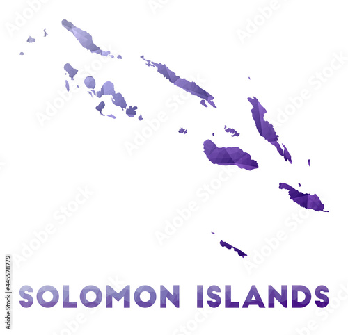 Map of Solomon Islands. Low poly illustration of the country. Purple geometric design. Polygonal vector illustration.