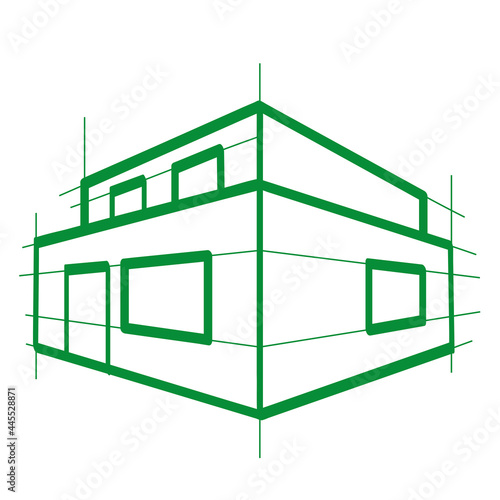 Handgezeichnete Architekturskizze in grün