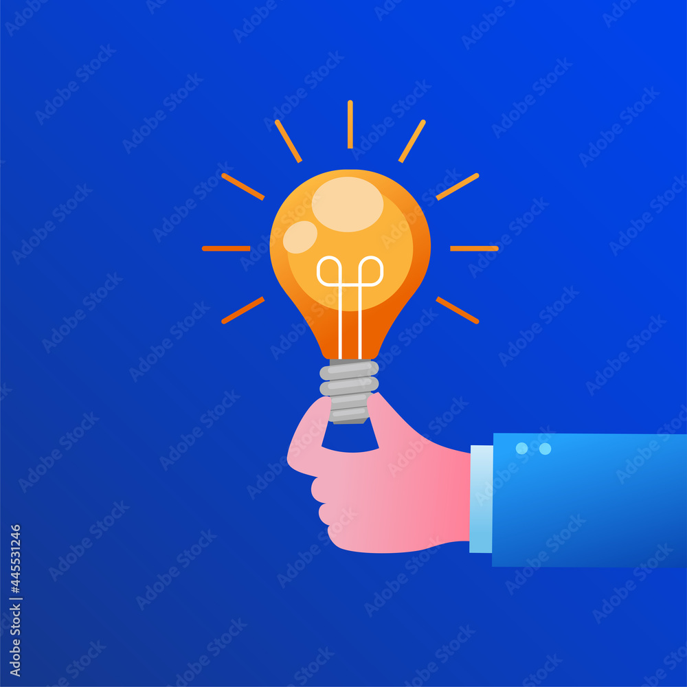 Hand with bulb light brainstorming concept flat vector illustration banner and landing page Hand with bulb light brainstorming concept flat vector illustration banner and landing page
