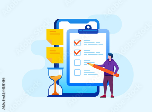 To do list and checkmark flat vector illustration banner and landing page