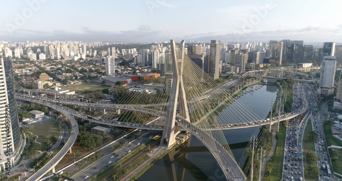 Estaiada's bridge aerial view. São Paulo, Brazil. Business center. Financial Center. Great landscape. Famous cable-stayed bridge of Sao Paulo. photo