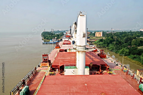 Views of the port entrance lock, pier and terminal of the Port of Haldia, India. October, 2020 photo