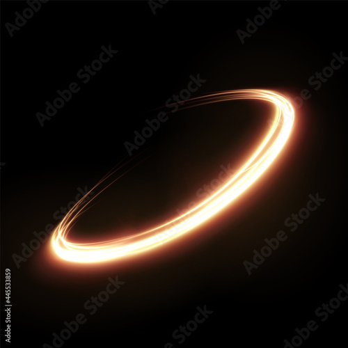 vector light effect of golden line of light. Movement light lines moving in a circle. Lighting equipment for advertising brochures, banners and materials. 