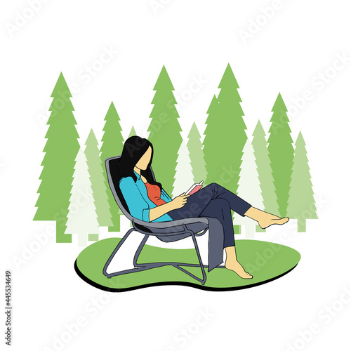 Art & Illustration young woman sitting on a park bench reading