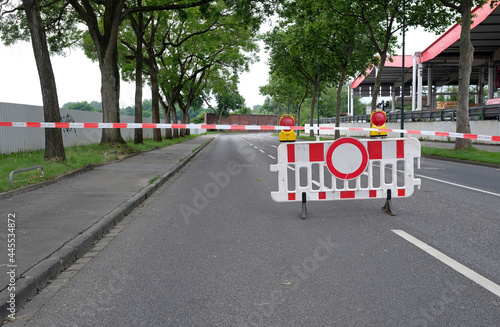 Extreme weather - closed off street following the flooding in Düsseldorf, Germany