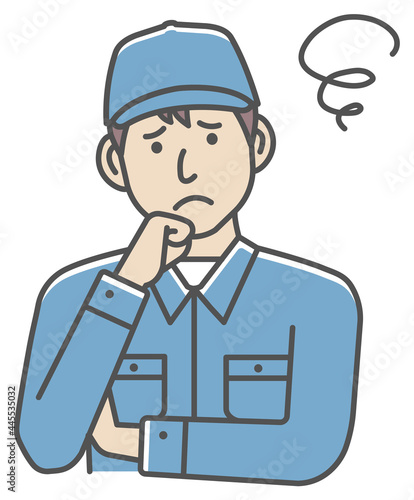 Male blue collar worker gesture illustration | thinking, worried, trouble