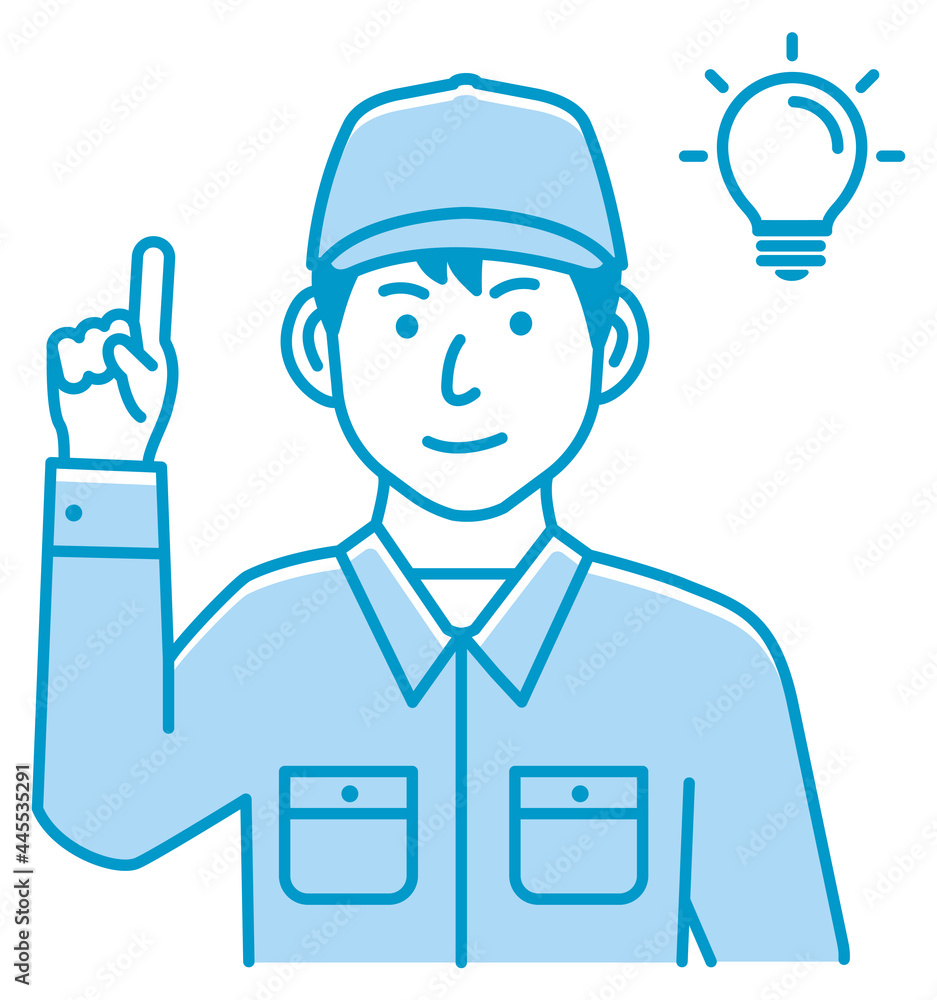 Male blue collar worker gesture illustration | inspiration, idea, solution Male blue collar worker gesture illustration | inspiration, idea, solution