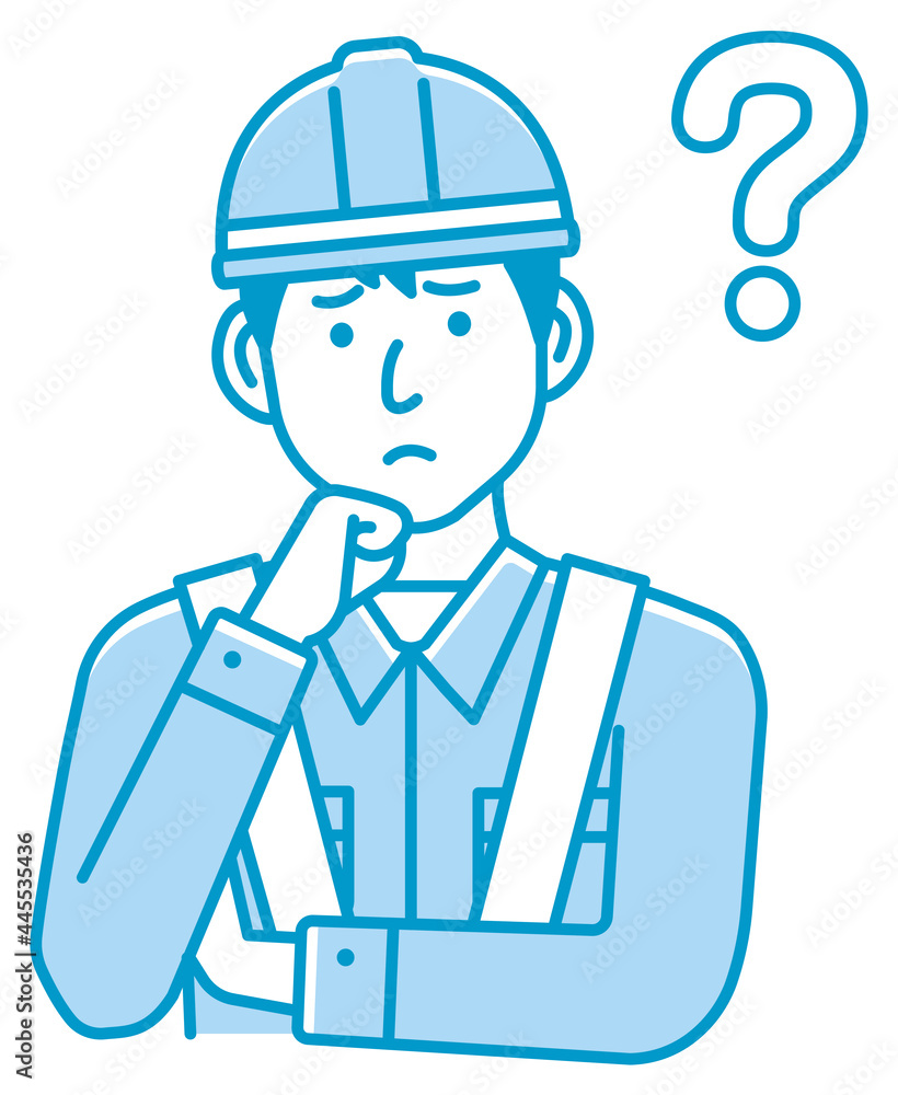 Male blue collar worker gesture illustration | thinking, question, confusion
