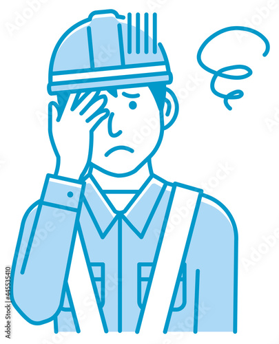 Male blue collar worker gesture illustration | trouble, depression