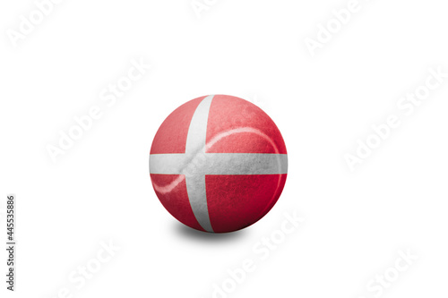 Tennis ball with the coloured national flag of Denmark on the white background