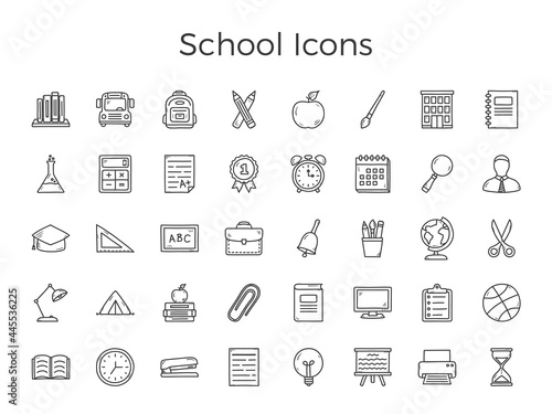 School icons - set of 40 hand drawn school or education objects