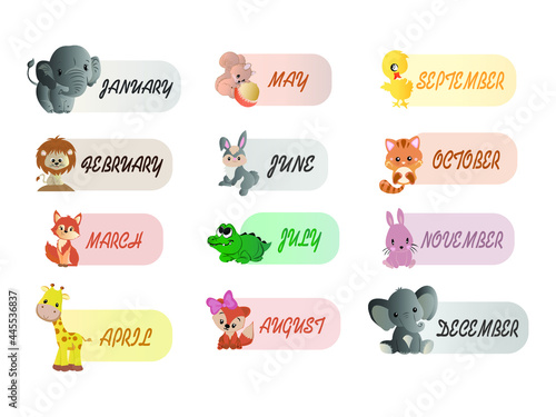 The month of the Year. Printable Months template. Month Name Stickers for kids