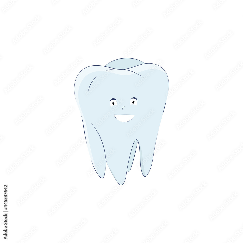Cute tooth in cartoon style isolated on white background. Vector illustration, molar icon with eyes, mouth and handles. Cute tooth in cartoon style isolated on white background. Vector illustration, molar icon with eyes, mouth and handles.