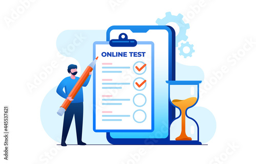 Online test with laptop flat vector illustration for banner and landing page 