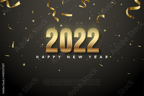 Happy New Year 2022 Background With Falling Gold Ribbon