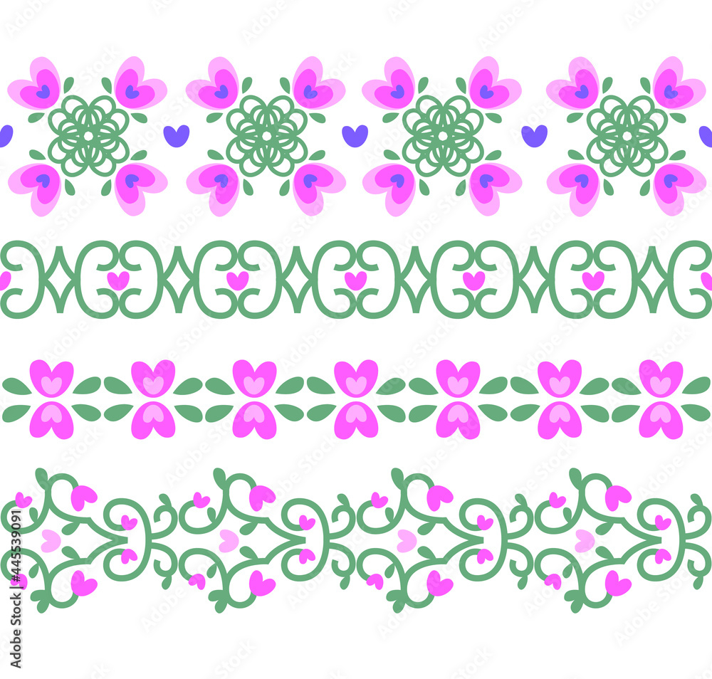 Set of floral branches and flower elements. Decorative ornaments.