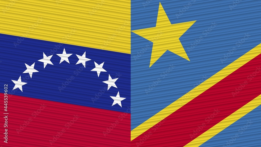 Democratic Republic of the Congo and Venezuela Two Half Flags Together Fabric Texture Illustration Democratic Republic of the Congo and Venezuela Two Half Flags Together Fabric Texture Illustration