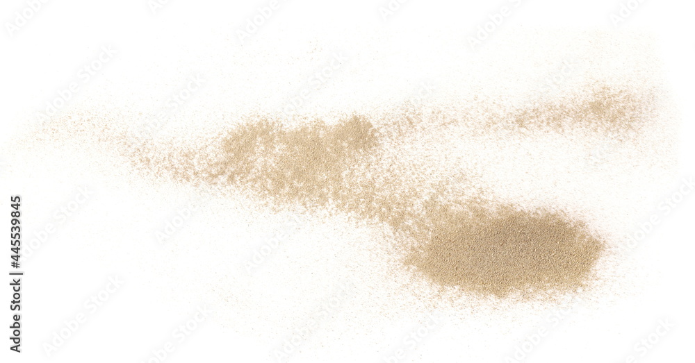Desert sand pile isolated on white background and texture, top view